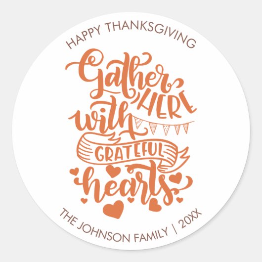 Gepersonaliseerde tekst Grateful Heart Thanksgivin Ronde Sticker (Voorkant)