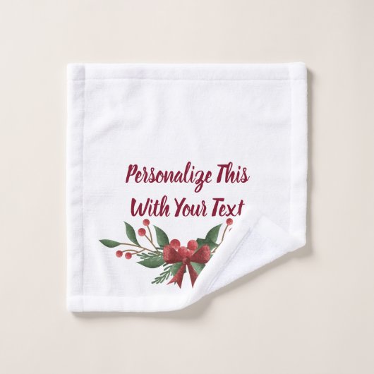 Gepersonaliseerde tekst Holly en Berry Kerstmis Bad Handdoek (Wasdoekje)