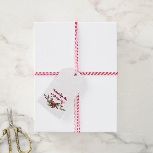 Gepersonaliseerde tekst Holly en Berry Kerstmis Cadeaulabel (Met Touw)