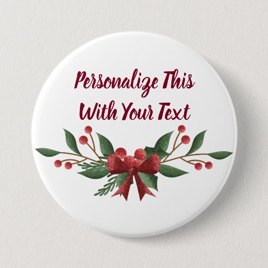 Gepersonaliseerde tekst Holly en Berry Kerstmis Ronde Button 7,6 Cm (Voorkant)