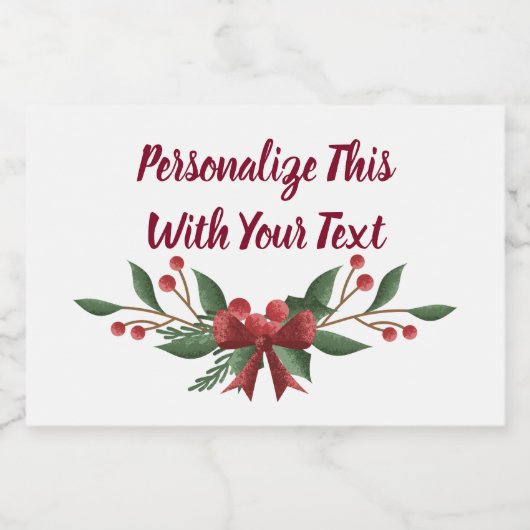 Gepersonaliseerde tekst Holly en Berry Kerstmis Voedselcontainer Etiket (Enkel label)