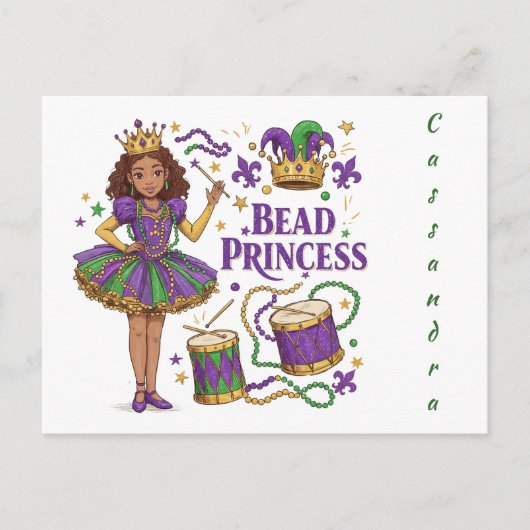 Gepersonaliseerde Tekst Kralen Prinses - Mardi Gra Briefkaart (Voorkant)