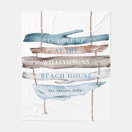 Gepersonaliseerde tekst, Kustdriftwood Beach Thema Fleece Deken (Voorkant)