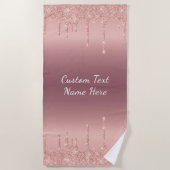 Gepersonaliseerde Tekst Roos Gouden Glitter Strand Strandlaken (Voorkant)