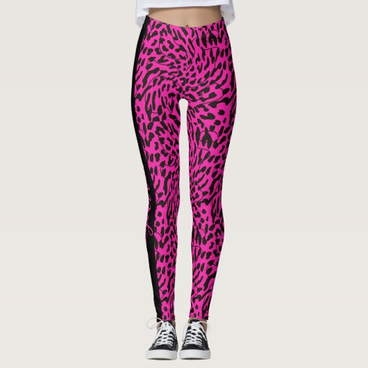 Gepersonaliseerde tekst toevoegen Hot Pink Leopard Leggings (Voorkant)