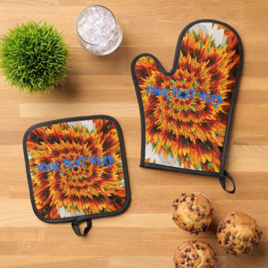 Gepersonaliseerde tekst wijzigen Naam Sunflower Sw Ovenwant & Pannenlap Set (Top down)