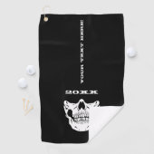 Gepersonaliseerde tekst zwarte schedel halve ruimt golfhanddoek (Insitu)