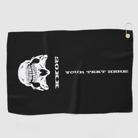 Gepersonaliseerde tekst zwarte schedel halve ruimt golfhanddoek (Horizontaal)