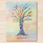 Gepersonaliseerde tekstmozaïekstructuur legpuzzel<br><div class="desc">Deze unieke legpuzzel is versierd met een kleurrijke mozaïekboom op een waterverf achtergrond. Eenvoudig aan te passen met uw familienaam of inspirerend offerte. Origineel mozaïek en Waterverf © Michele Davies.</div>