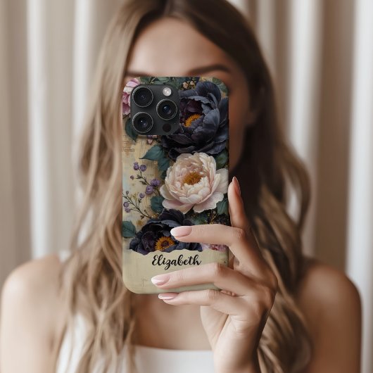 Gepersonaliseerde telefoonhoes Dark Paarse pioenen Case-Mate iPhone Case