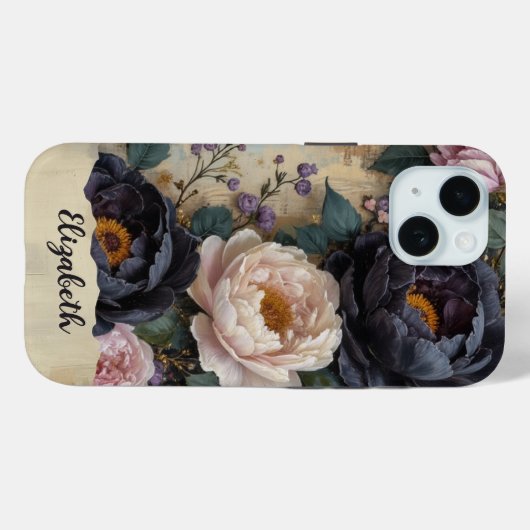 Gepersonaliseerde telefoonhoes Dark Paarse pioenen Case-Mate iPhone Case (Achterkant (horizontaal))