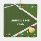 Gepersonaliseerde Tennis Ball Ho Ho Kerstmis Keramisch Ornament (Achterkant)