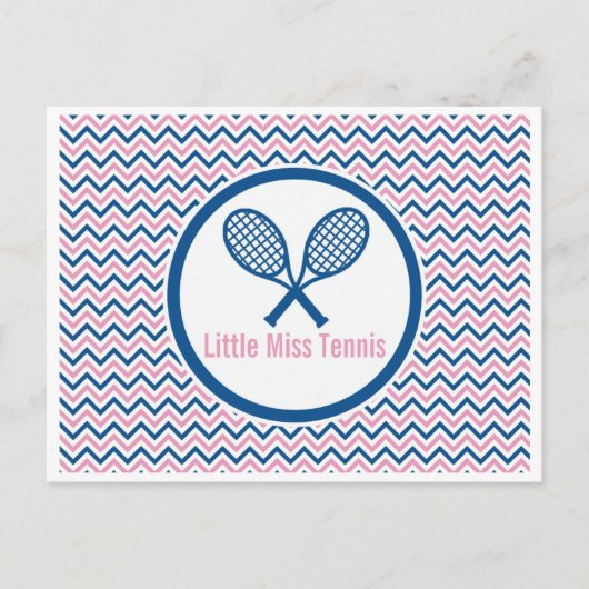 Gepersonaliseerde Tennis & Blauw en Roze Chevron D Briefkaart (Voorkant)