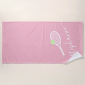 Gepersonaliseerde Tennis Coach Player Monogram roz Strandlaken (Voorkant)