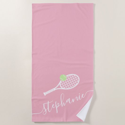 Gepersonaliseerde Tennis Coach Player Monogram roz Strandlaken (Voorkant)
