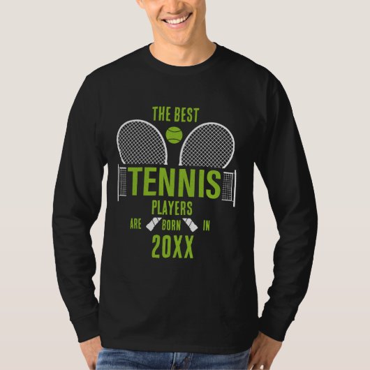 Gepersonaliseerde Tennis Geboorte Jaar Naam Verjaa T-shirt (Voorkant)