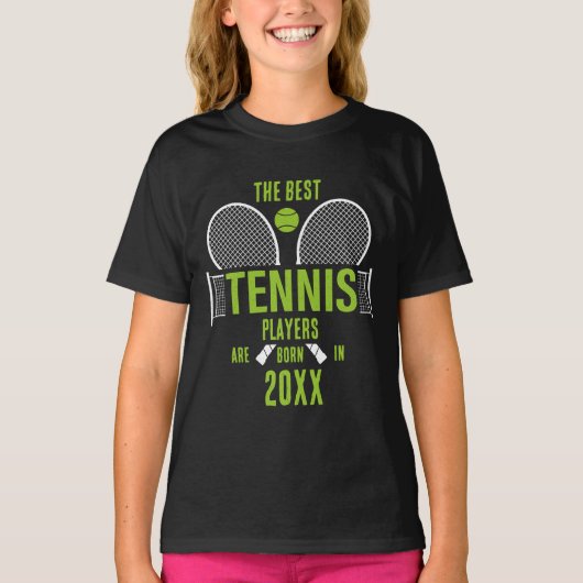 Gepersonaliseerde Tennis Geboorte Jaar Naam Verjaa T-shirt (Voorkant)