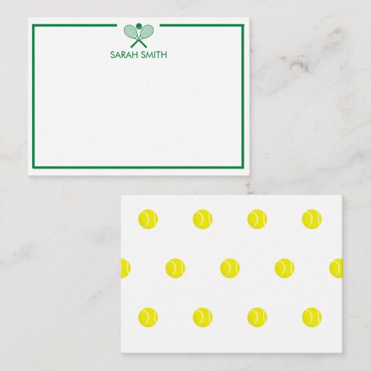 Gepersonaliseerde Tennis Groene en Gele Notecards Notitiekaartje (Voorkant / Achterkant)