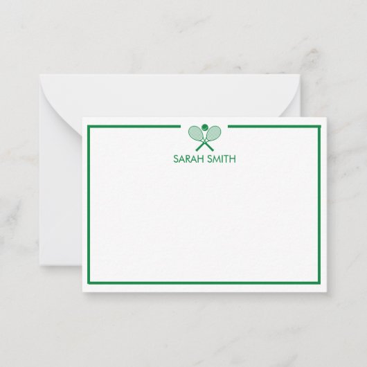 Gepersonaliseerde Tennis Groene en Gele Notecards Notitiekaartje (Voorkant)