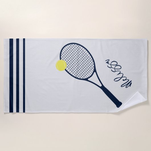 Gepersonaliseerde Tennis Player Racket en Ball Mot Strandlaken (Voorkant)