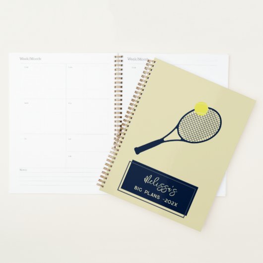 Gepersonaliseerde Tennis Player Racket Motif 2025 Planner (Display)