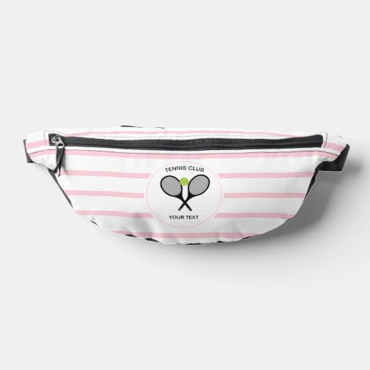 Gepersonaliseerde tennis racket pastel roze gestre heuptasje (Liggend)