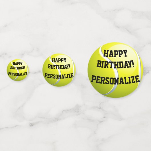 Gepersonaliseerde Tennisbal Happy Birthday Confett Confetti (Voorkanten)