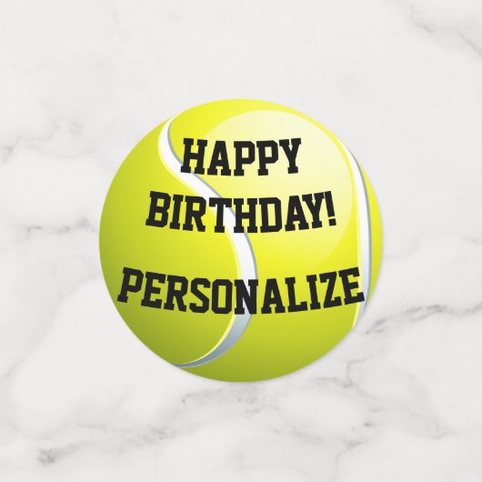Gepersonaliseerde Tennisbal Happy Birthday Confett Confetti (Kleine voorkant)