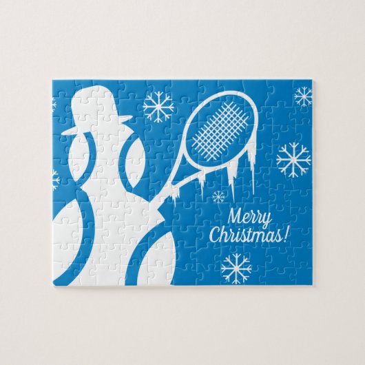Gepersonaliseerde tennisbalsnowman-kerstpuzzel legpuzzel (Horizontaal)
