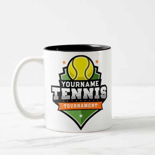 Gepersonaliseerde Tennisser NAAM Varsity Toernooi Tweekleurige Koffiemok (Links)