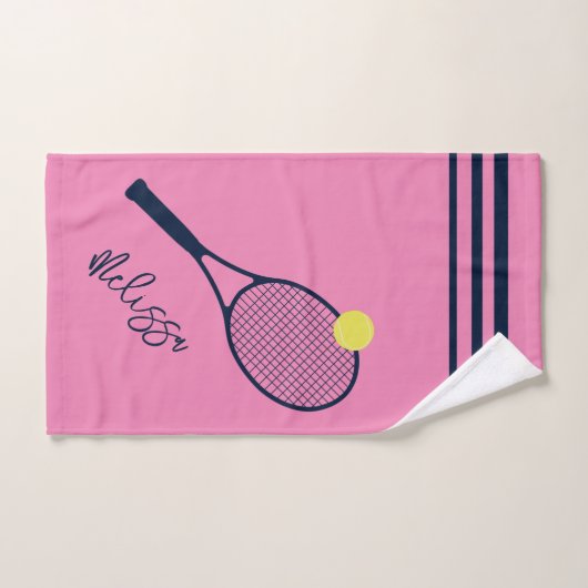 Gepersonaliseerde Tennisspeler Racket en Ball Pink Handdoek (Handdoek)