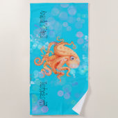 Gepersonaliseerde tentakels van octopus met bellen strandlaken (Voorkant)