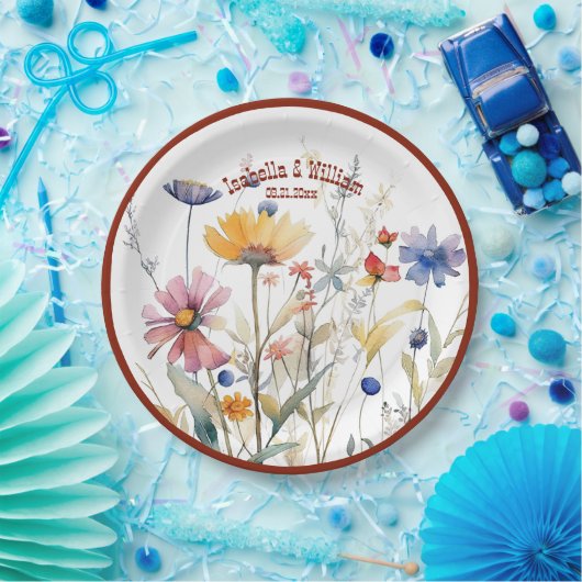 Gepersonaliseerde Terra Cotta Herfst Wildflowers B Papieren Bordje (Feest)