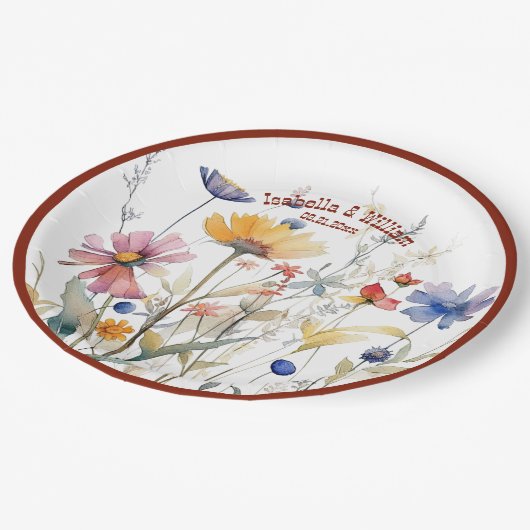 Gepersonaliseerde Terra Cotta Herfst Wildflowers B Papieren Bordje (Gekanteld)