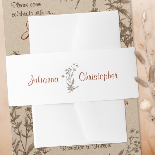 Gepersonaliseerde Terracotta Boho Wildflowers Wedd Uitnodigingen Wikkel