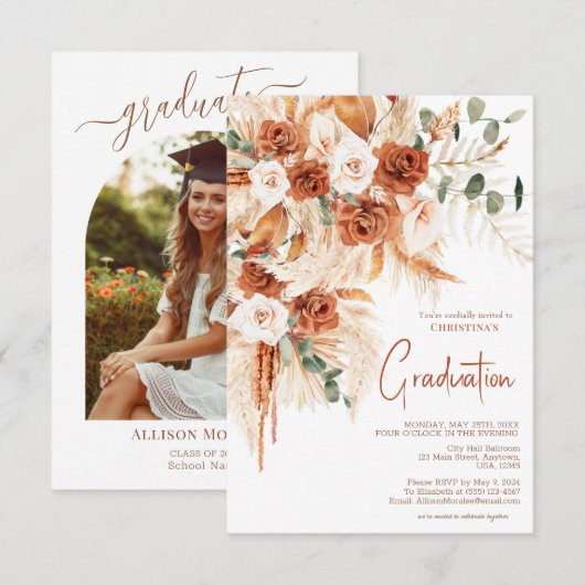 Gepersonaliseerde terracotta foto Boho Afstuderen Kaart (Voorkant / Achterkant)