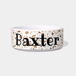 Gepersonaliseerde Terrazzo Bruin en Beige en Wit Voerbakje