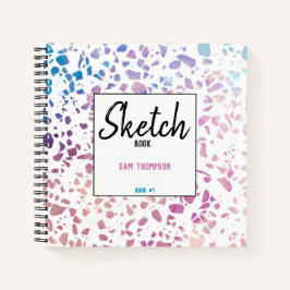 Gepersonaliseerde Terrazzo Mosaic Pink Blue Sketch Notitieboek
