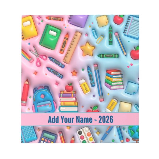 Gepersonaliseerde terug naar school 2026 notitieblok (Voorkant)
