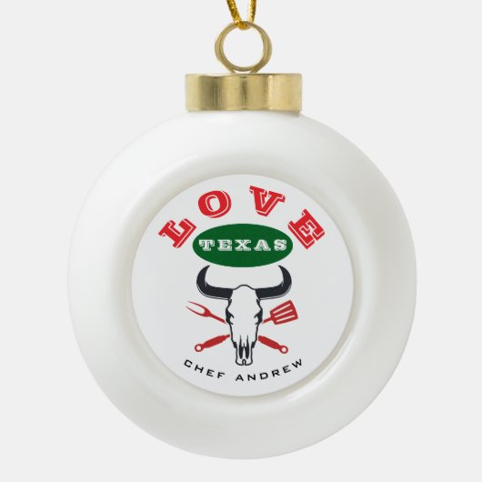 Gepersonaliseerde TEXAS BBQ, Aangepaste staat, Naa Keramische Bal Ornament (Voorkant)
