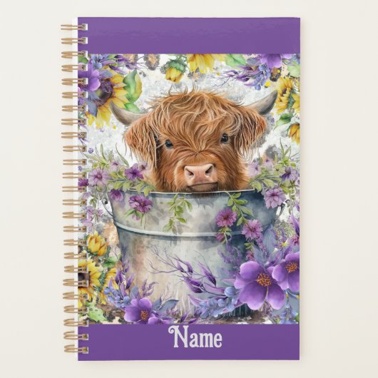 Gepersonaliseerde Thailand Koe met paarse bloemen Planner (Voorkant)