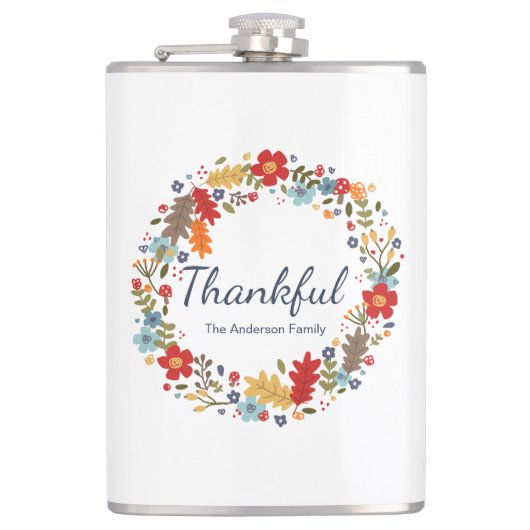 Gepersonaliseerde Thanksgiving Dankbare Herfst Heupfles (Voorkant)