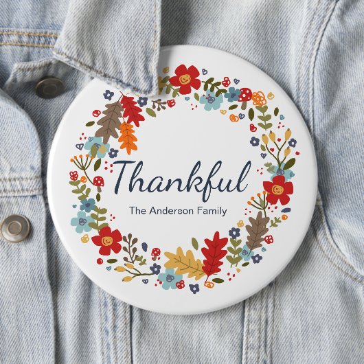 Gepersonaliseerde Thanksgiving Dankbare Herfst Ronde Button 6,0 Cm (In situ)