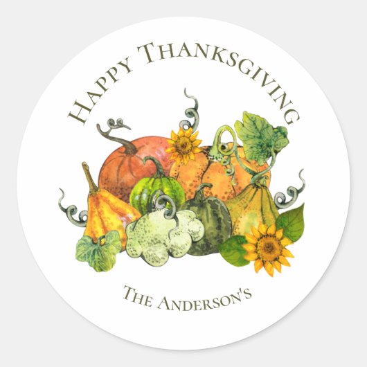 Gepersonaliseerde Thanksgiving Herfst najaar pompo Ronde Sticker (Voorkant)