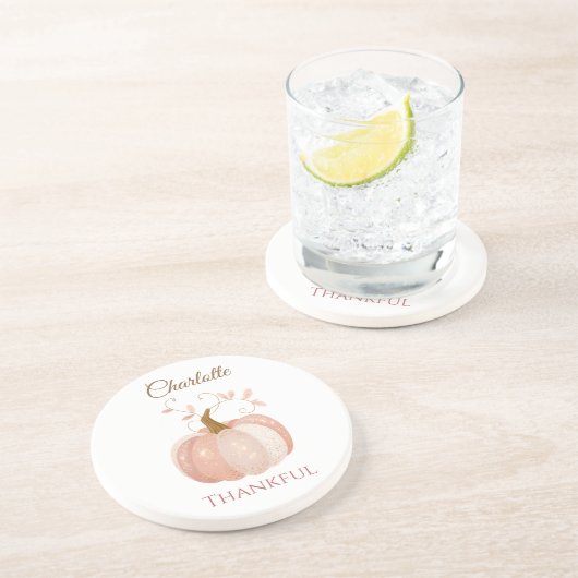 Gepersonaliseerde Thanksgiving - Herfst pompoen da Zandsteen Onderzetter (Zijkant)