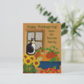 Gepersonaliseerde Thanksgiving met Cat Garden Flag Briefkaart (Staand voorkant)