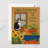 Gepersonaliseerde Thanksgiving met Cat Garden Flag Briefkaart (Voorkant / Achterkant)