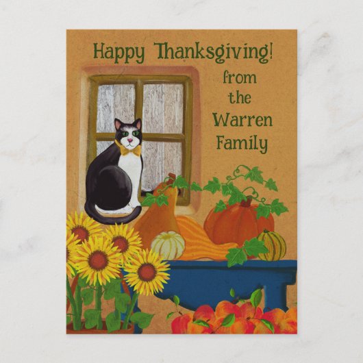 Gepersonaliseerde Thanksgiving met Cat Garden Flag Briefkaart (Voorkant)
