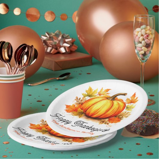 Gepersonaliseerde Thanksgiving Pompoen & Fall Blad Papieren Bordje (Multi)