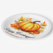Gepersonaliseerde Thanksgiving Pompoen & Fall Blad Papieren Bordje (Gekanteld)